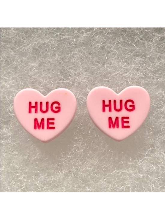 Jewelry - Pink Hug Me Heart Valentines Day Sweethearts Silver Toned Stud Earrings